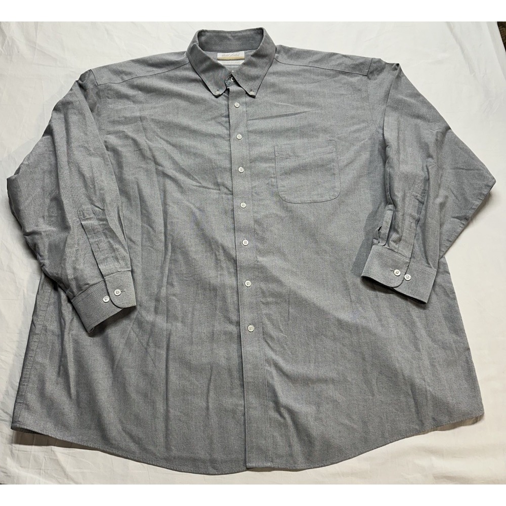 Roundtree Yorke Gold Label Dress Shirt Mens 19 34/35 Big Gray Casual Office